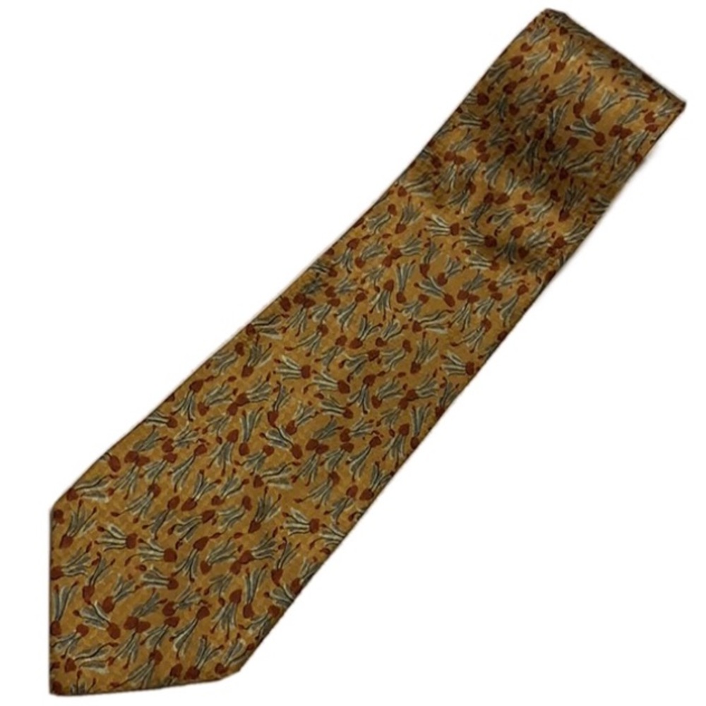 Vintage Valentino Gold Silk Tie All Over Print